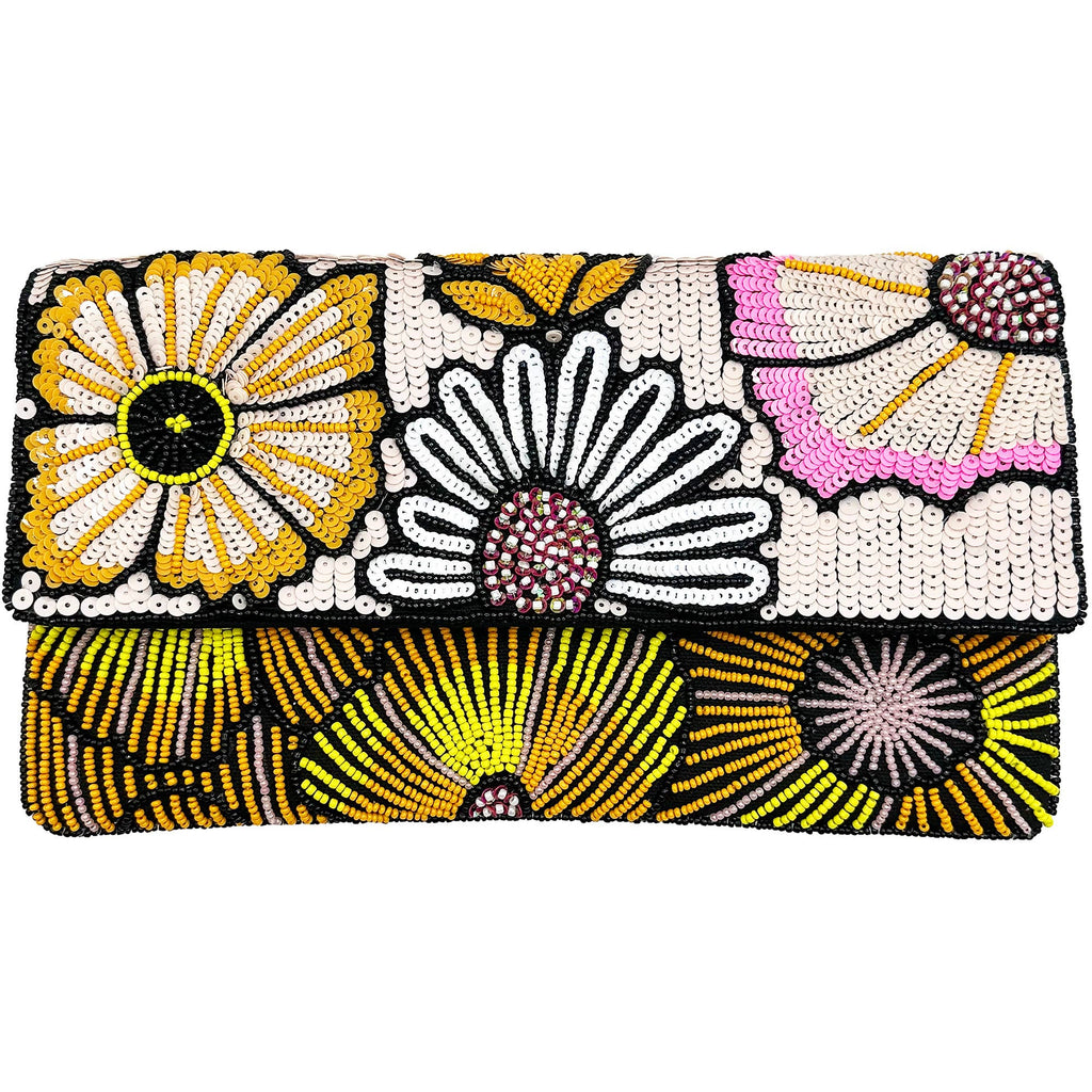 Multi Floral Sequins Beaded Clutch