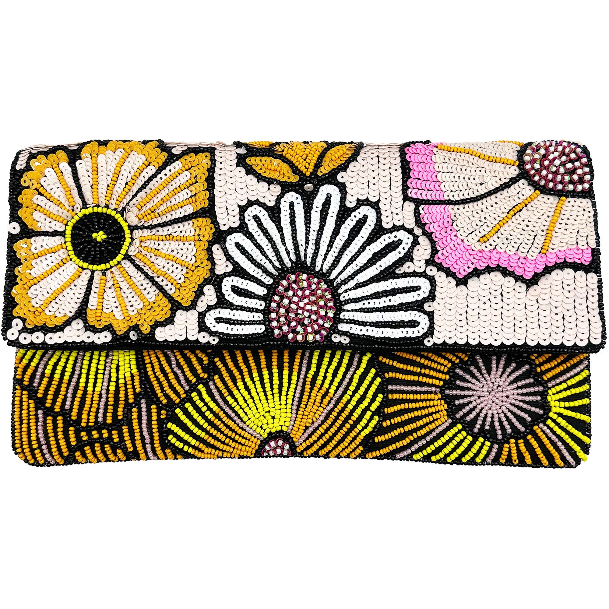 Multi Floral Sequins Beaded Clutch