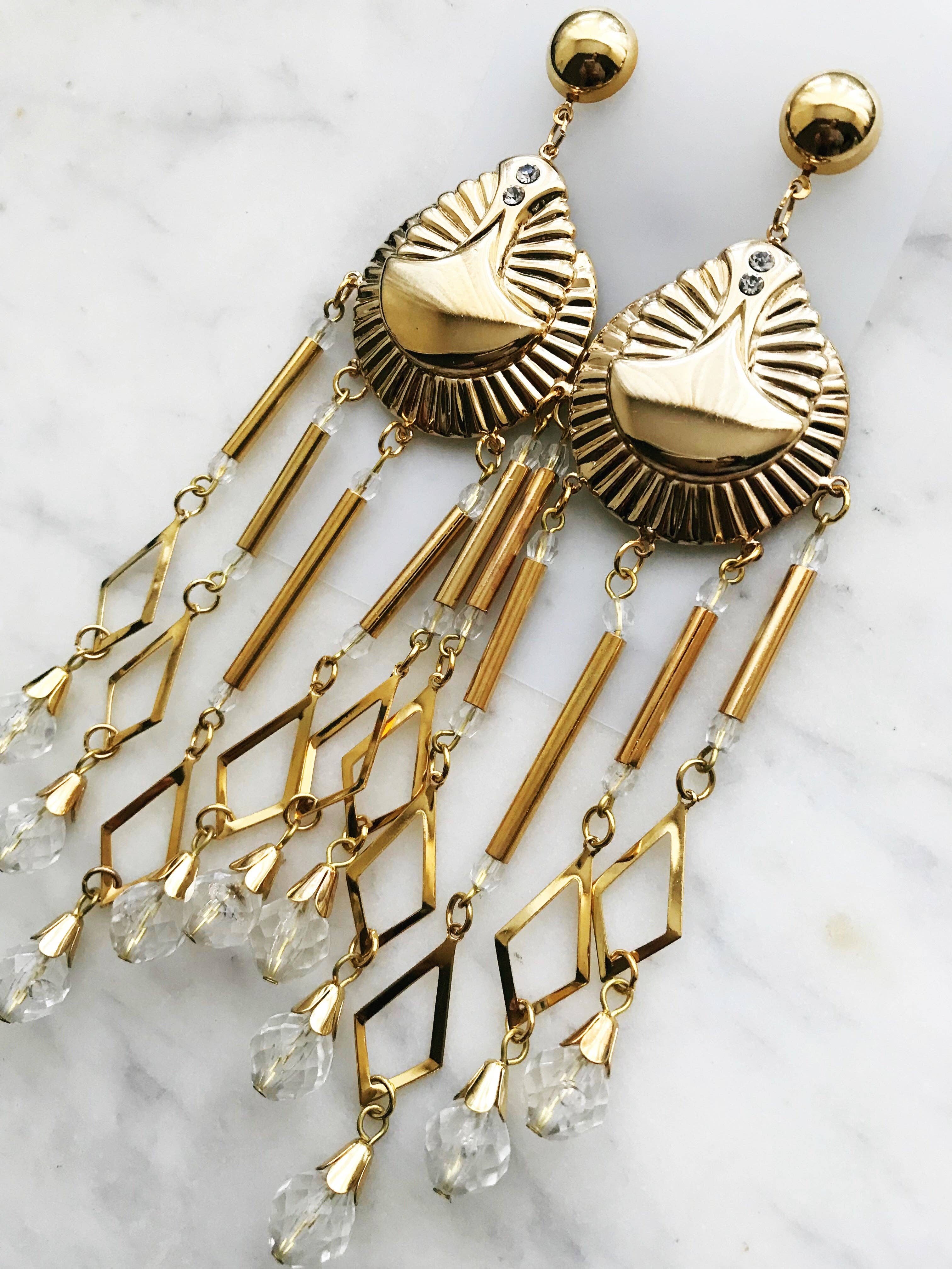 80s Large Gold Dangle Earrings