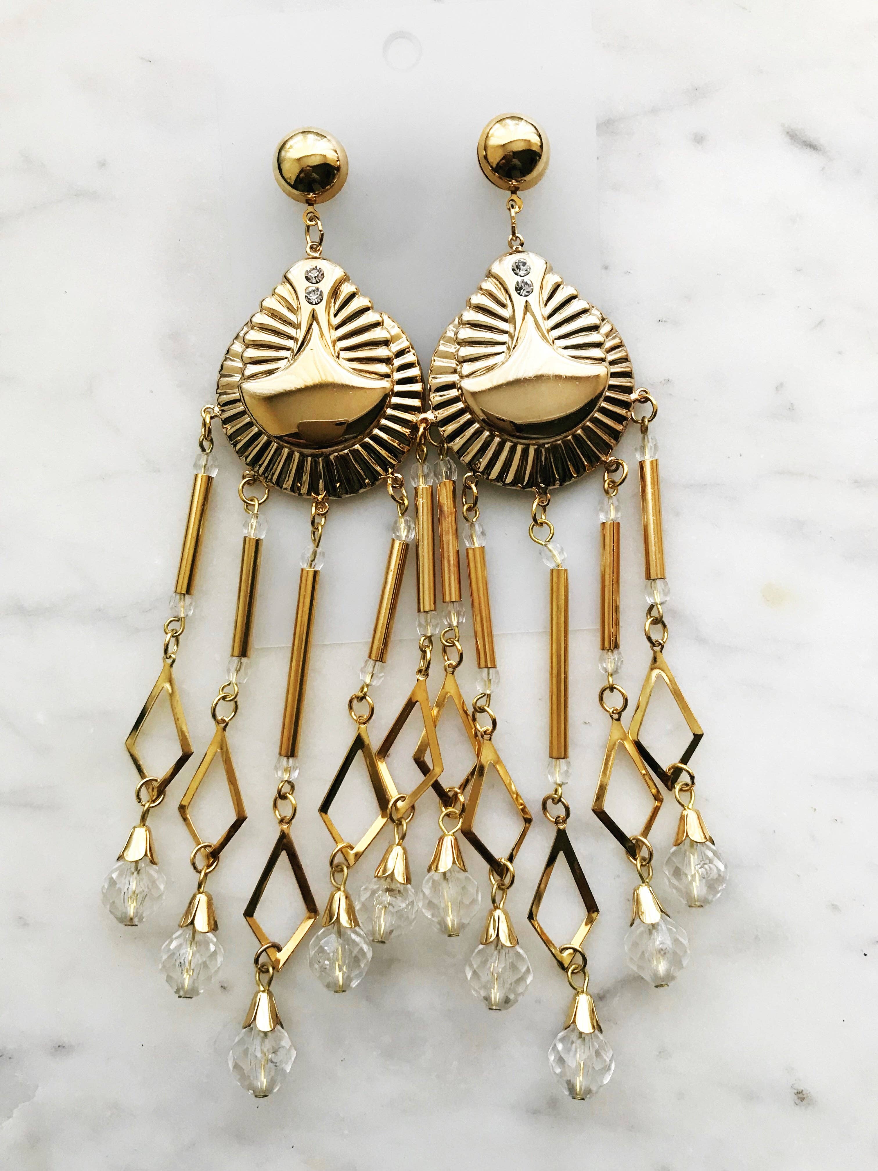 80s Large Gold Dangle Earrings