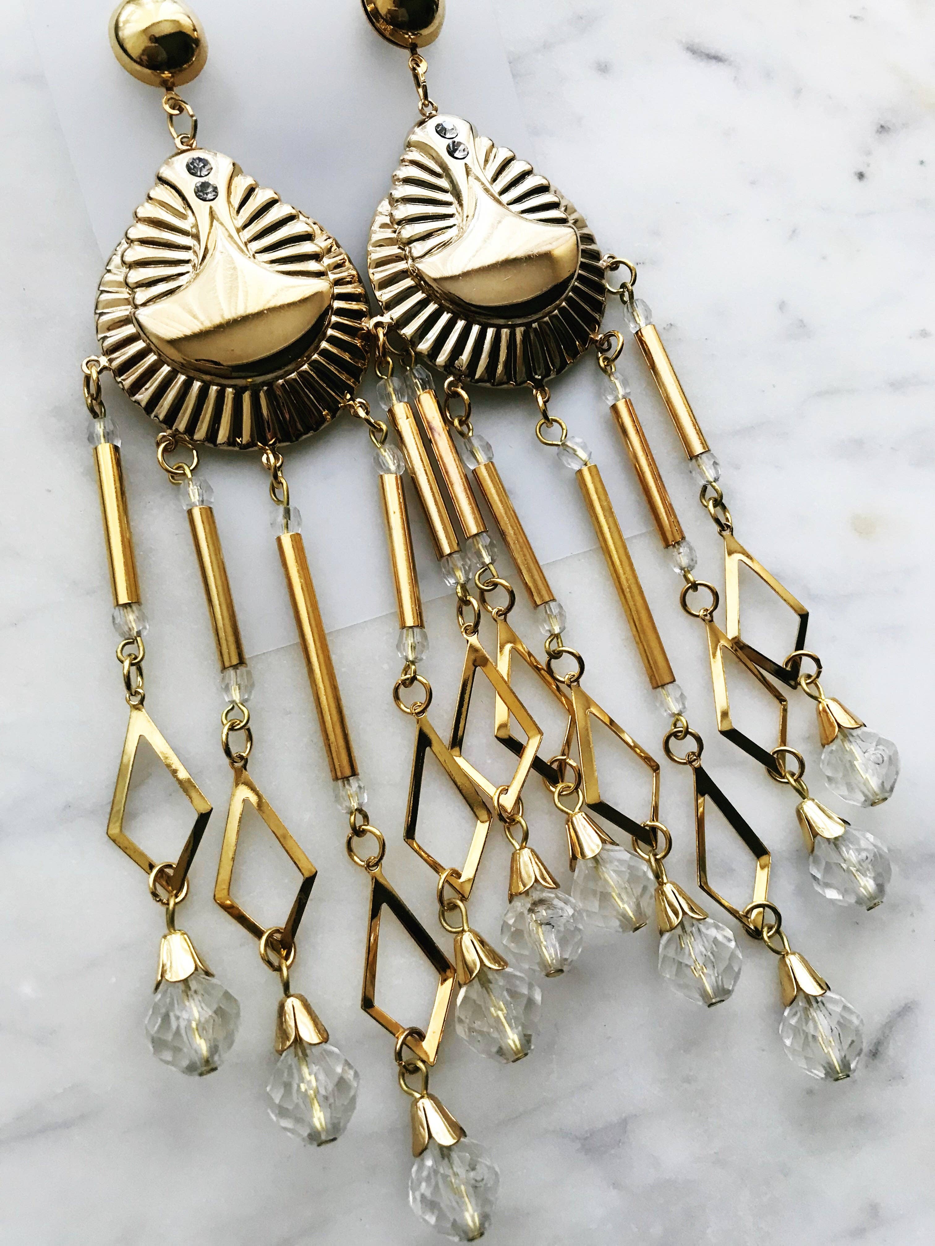 80s Large Gold Dangle Earrings