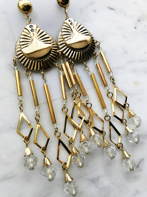 80s Large Gold Dangle Earrings