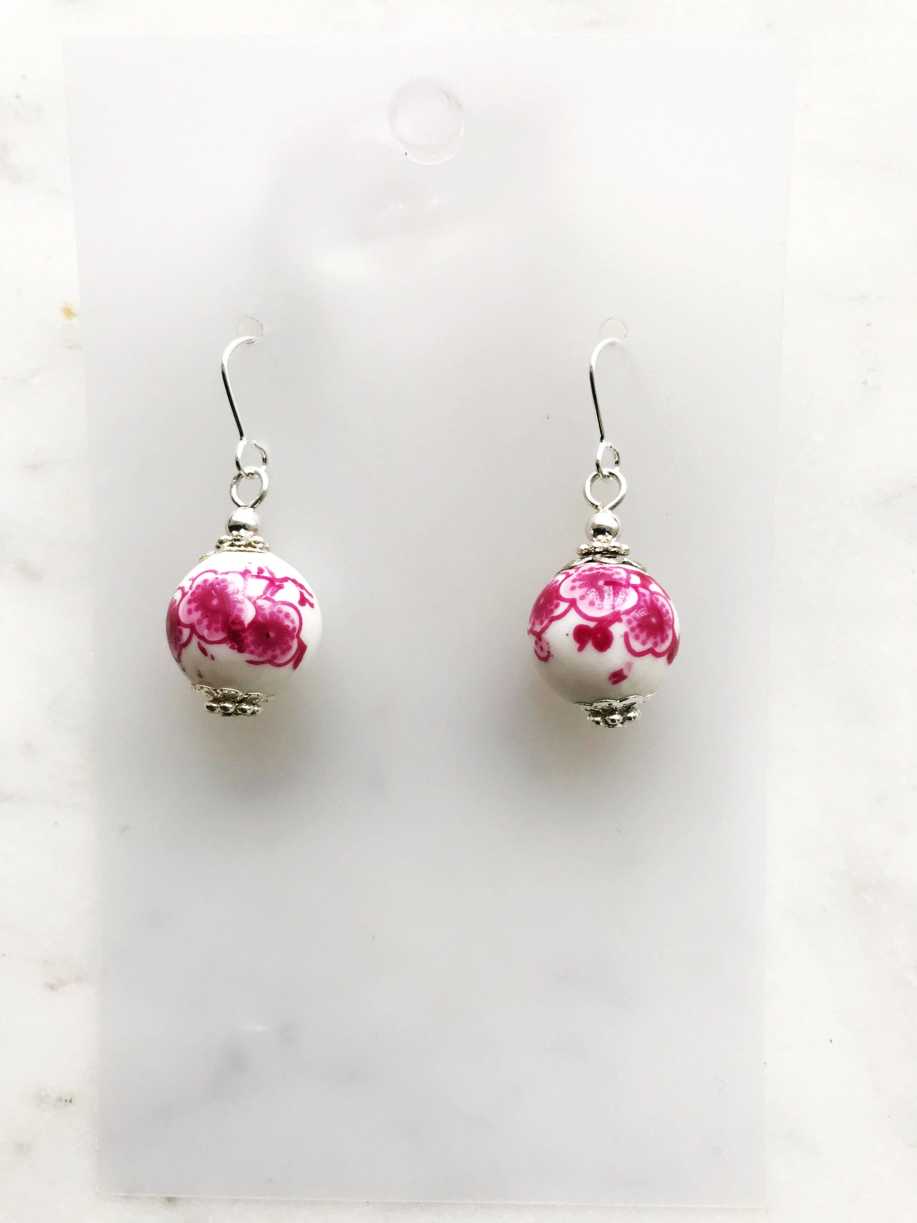 Vintage Pink Porcelain Beads Earrings