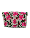 Pink Lillies & Silver Envelope Beaded Clutch