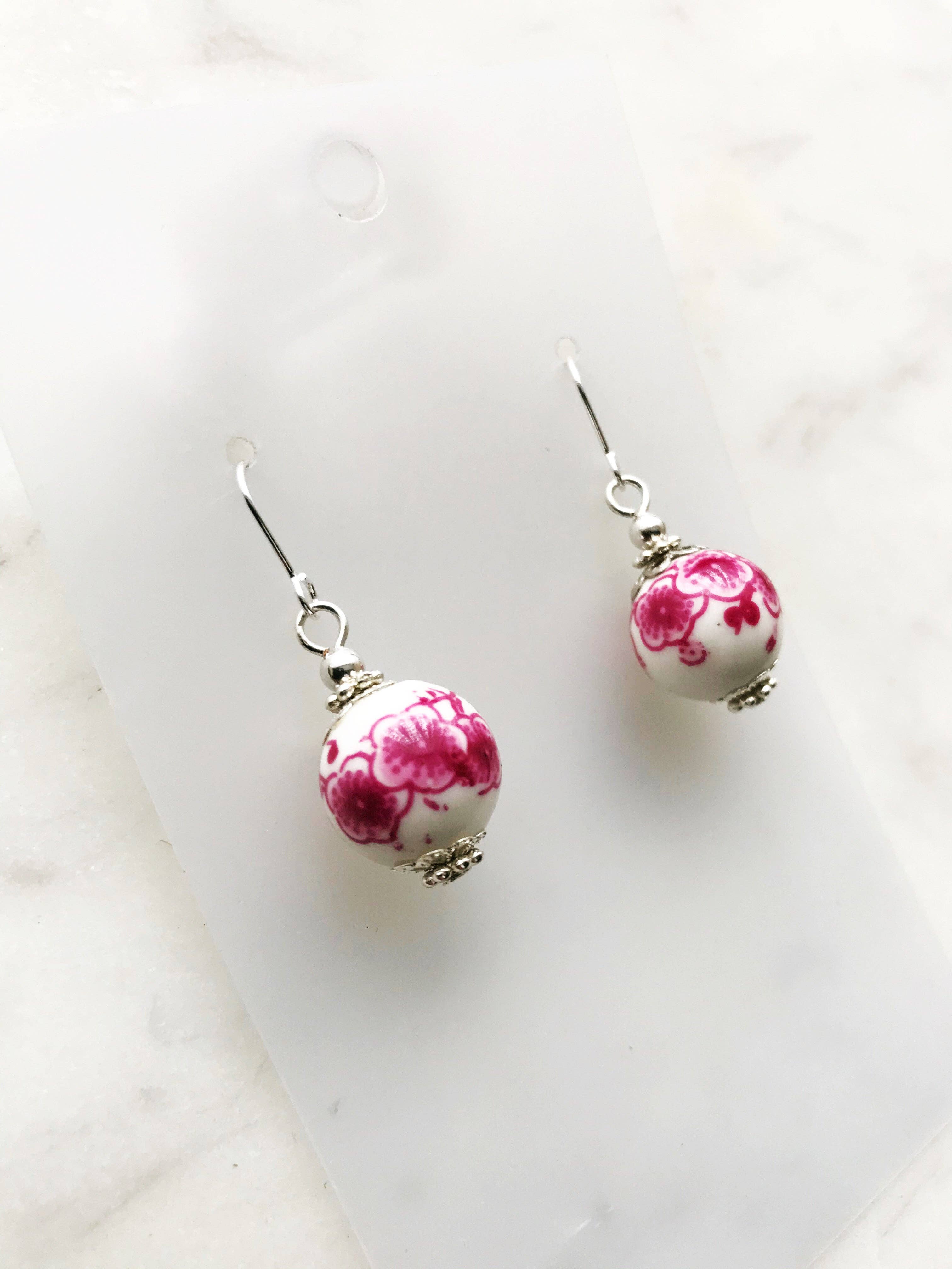 Vintage Pink Porcelain Beads Earrings