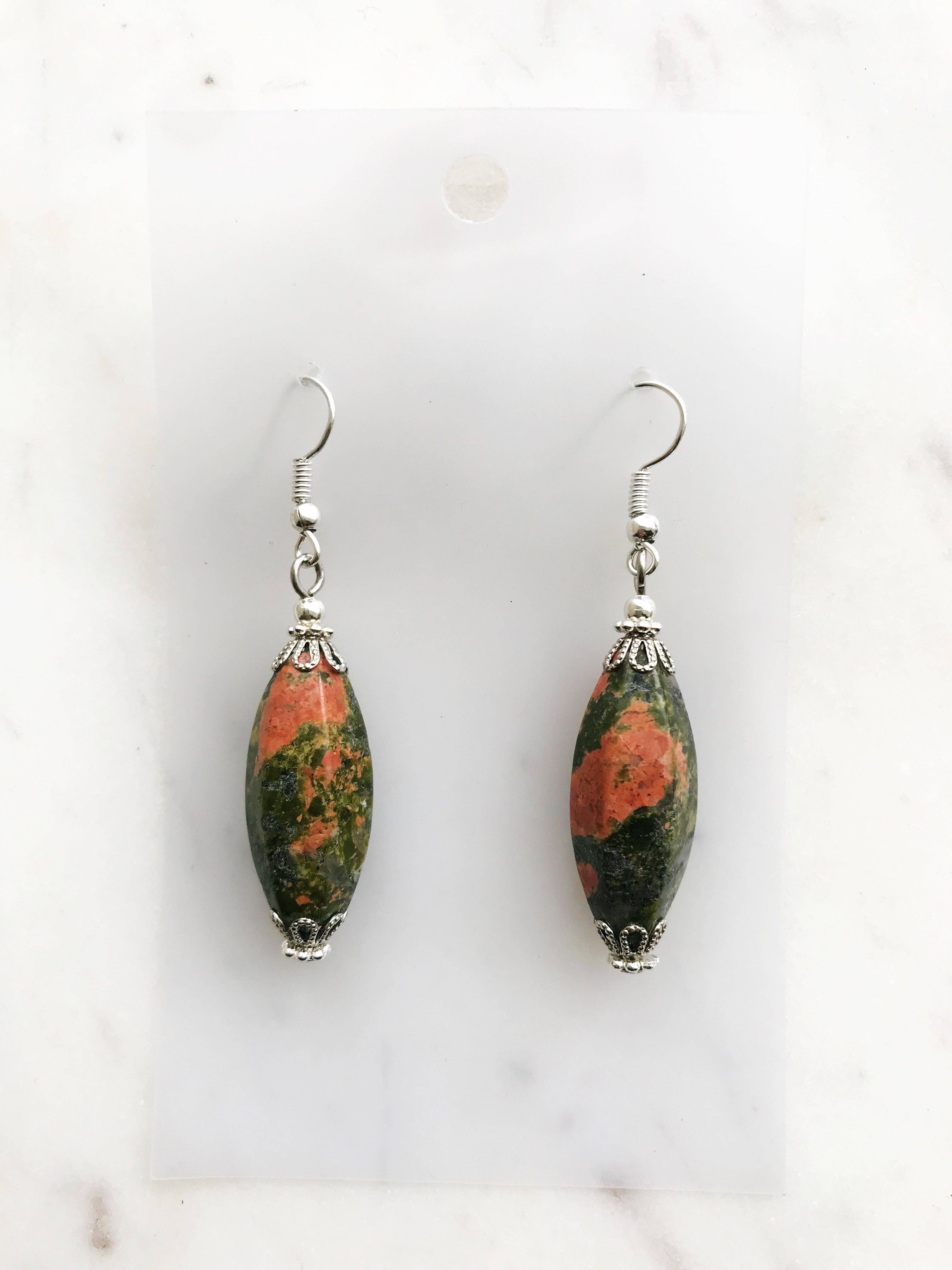 Tibetan Silver Unakite Crystal Earrings