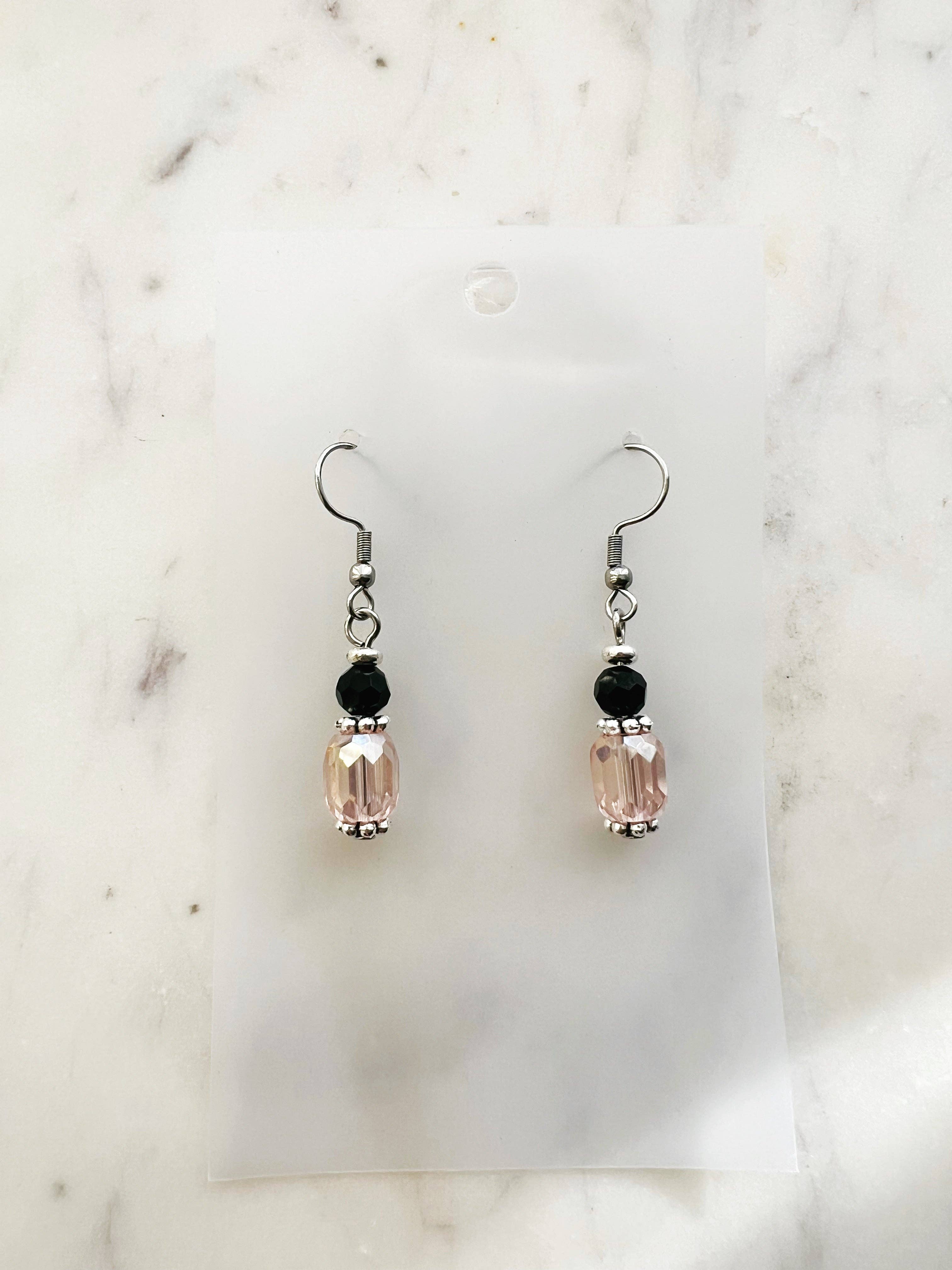 Blush Crystal & Midnight Black Glass Earrings
