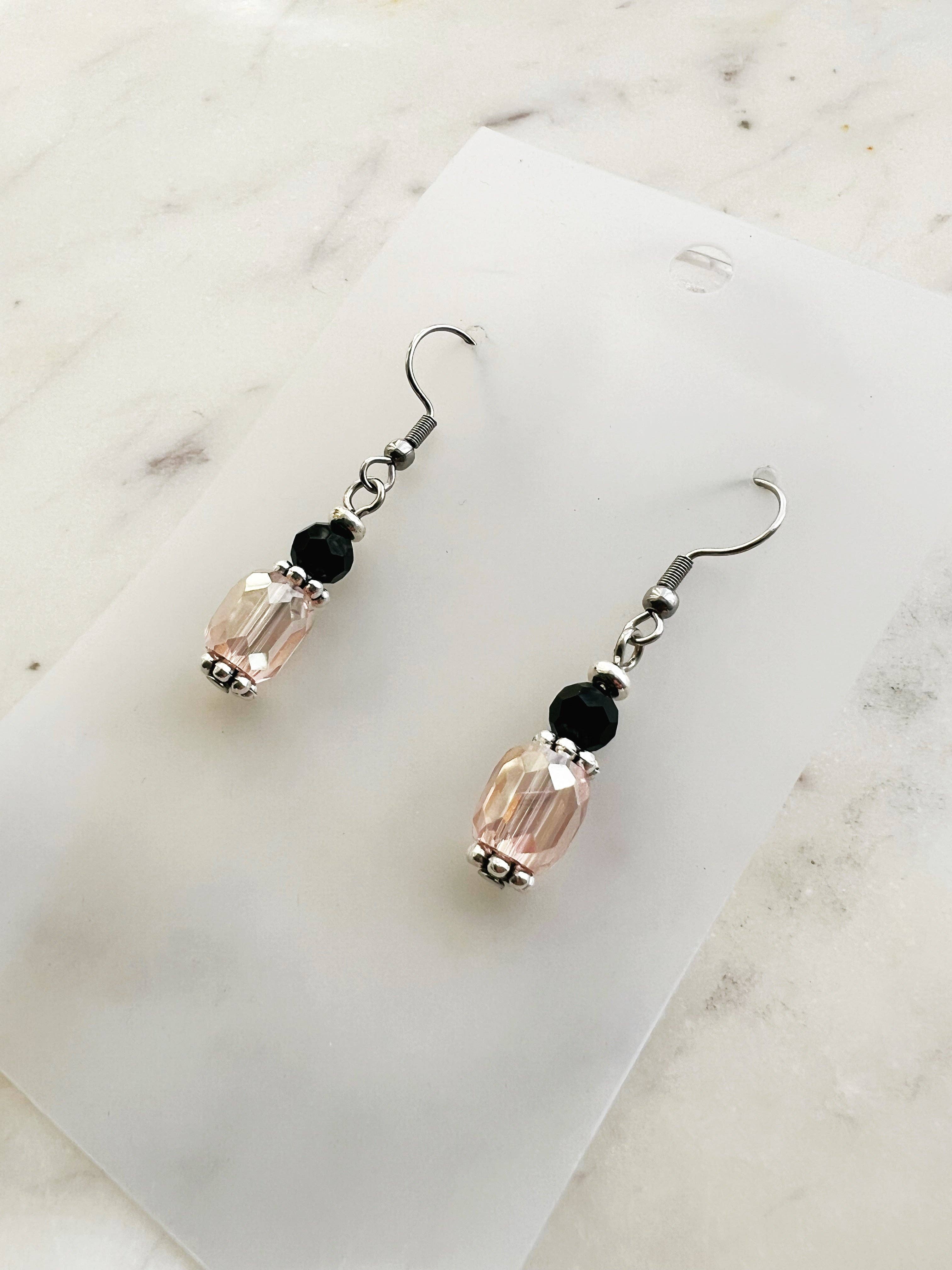 Blush Crystal & Midnight Black Glass Earrings