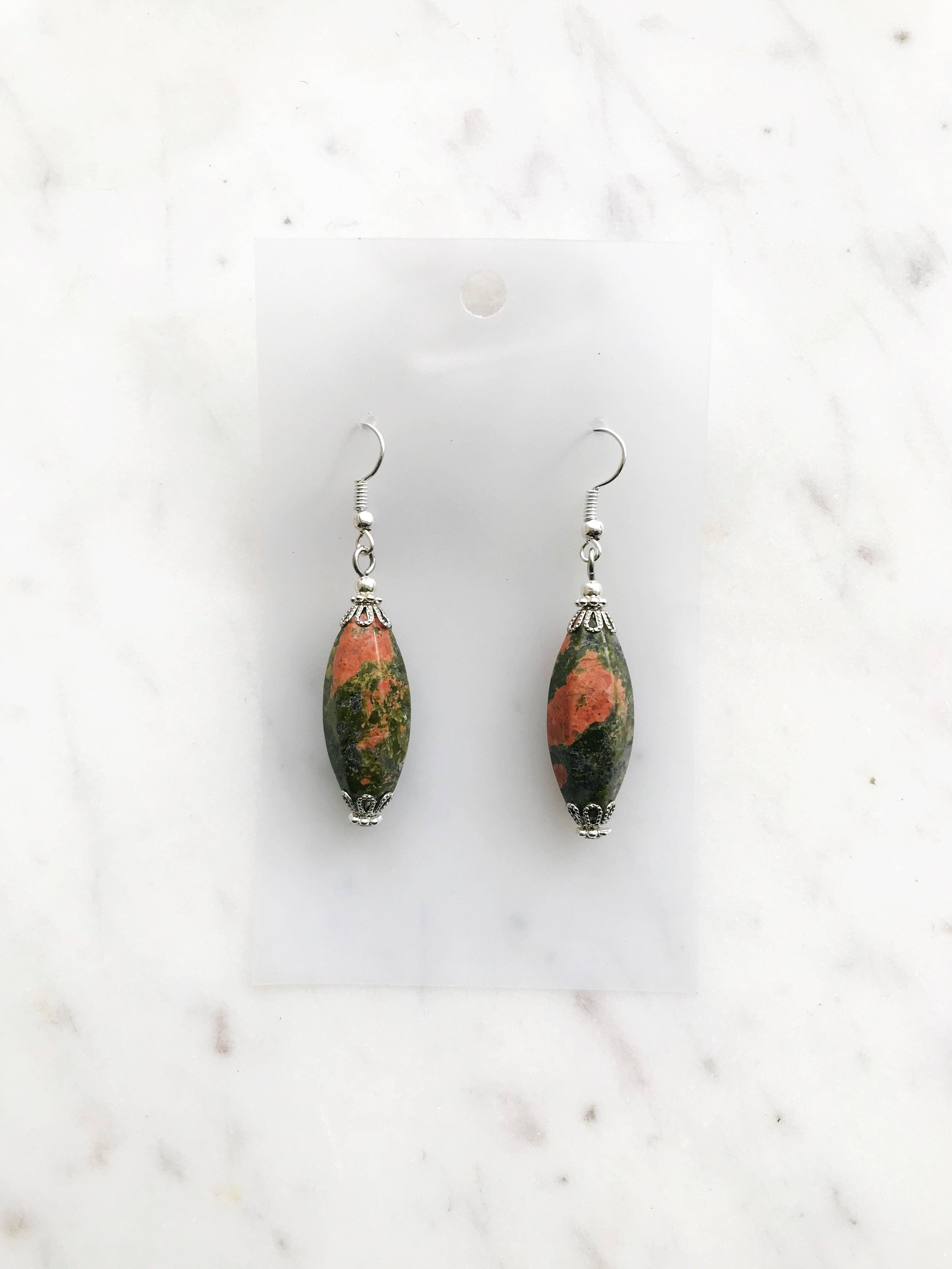 Tibetan Silver Unakite Crystal Earrings
