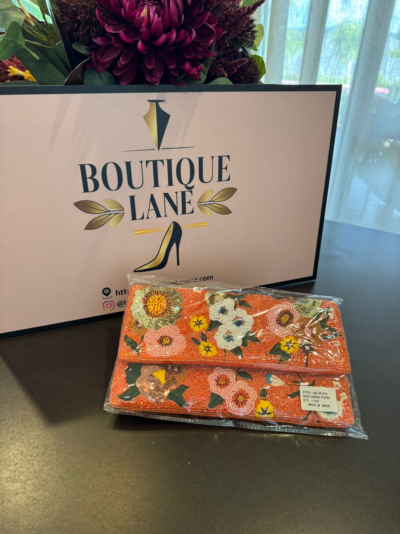Orange Floral Beaded Clutch