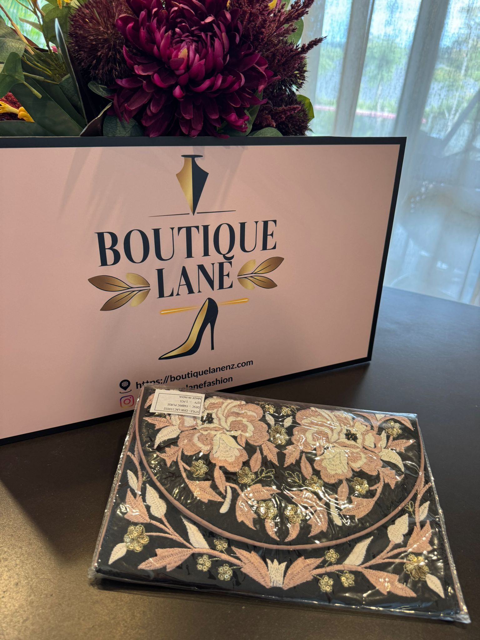 Blush Floral Embroidered Clutch