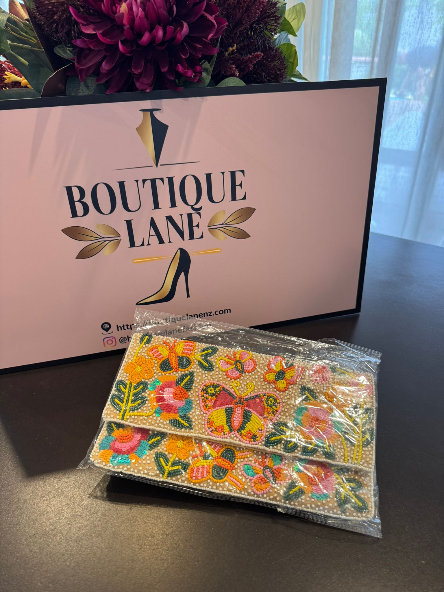 Spring Butterfly Beaded Clutch