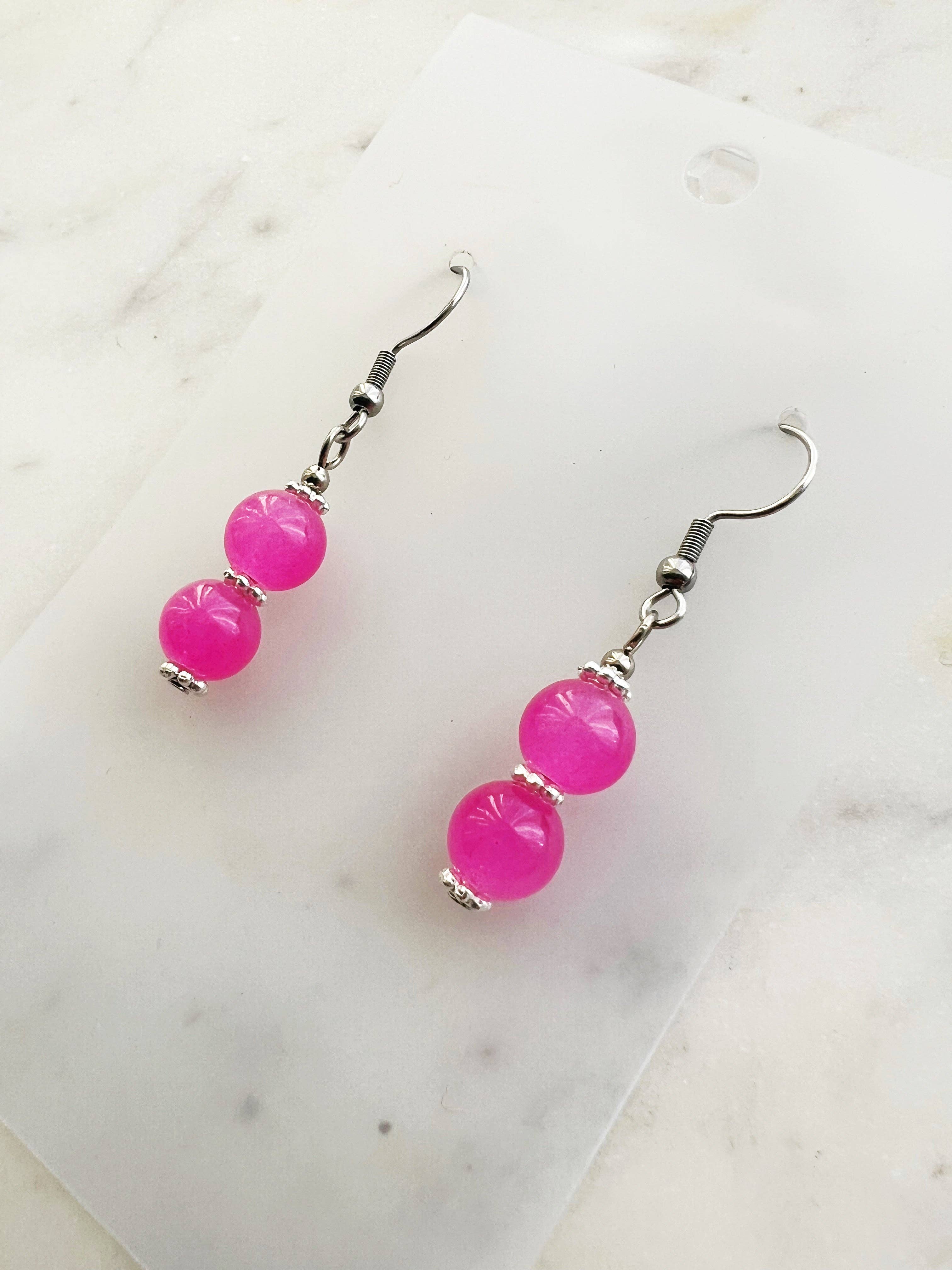 Candy Pink Vintage Glass Bead Earrings