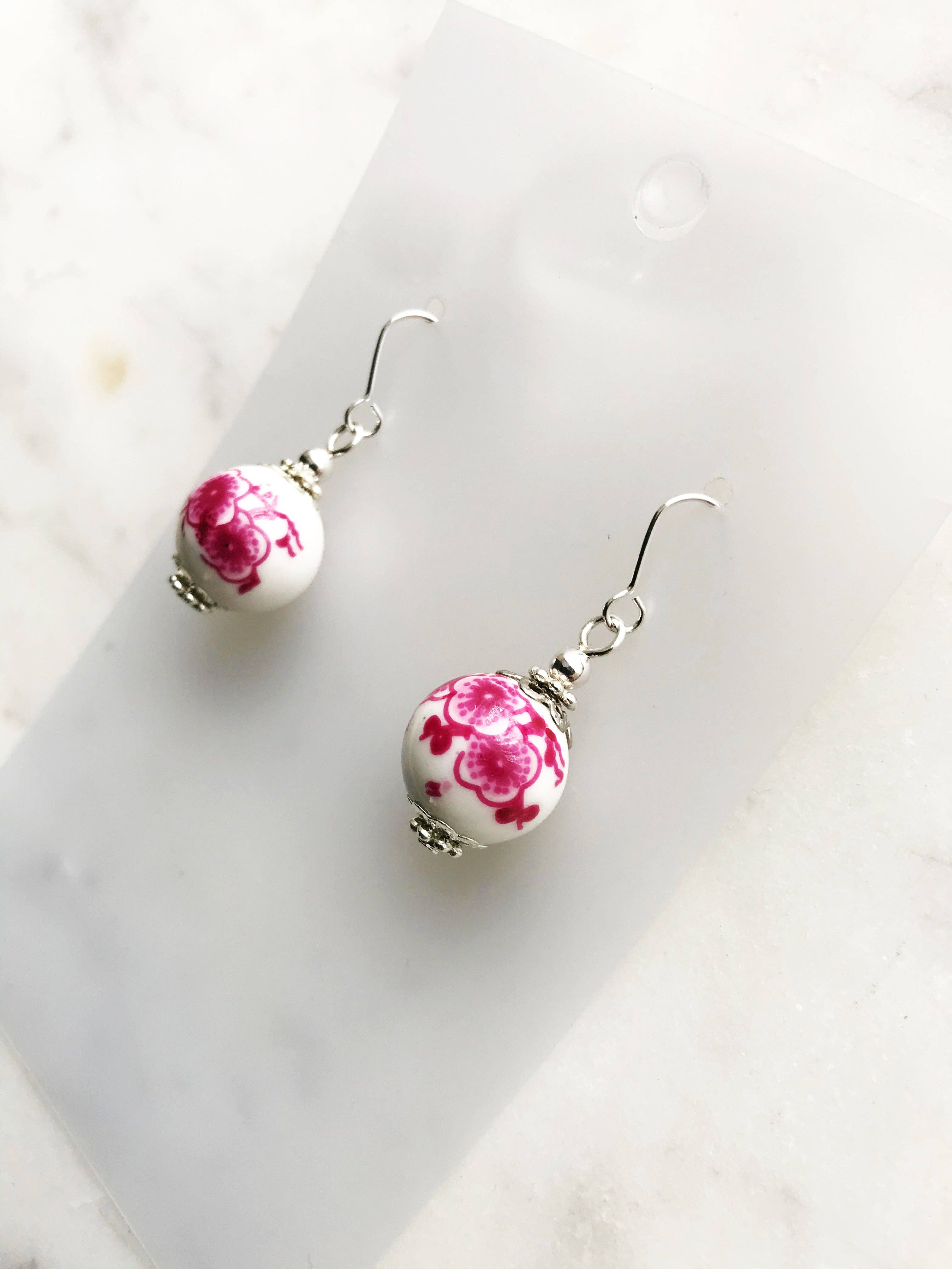 Vintage Pink Porcelain Beads Earrings