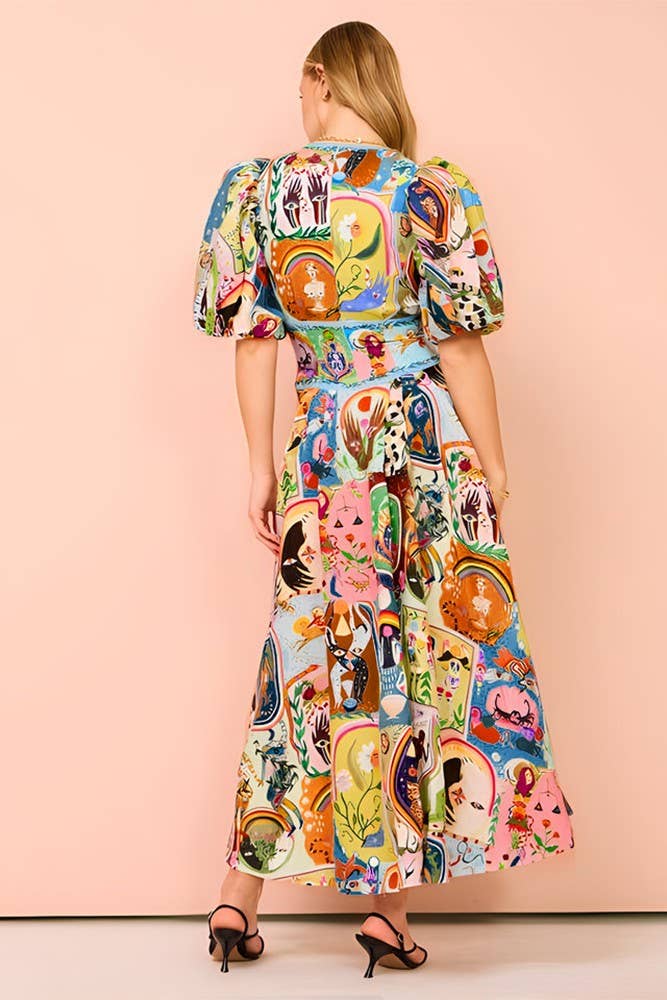 Print Bubble Sleeves Maxi Dress - Fast Shipping!