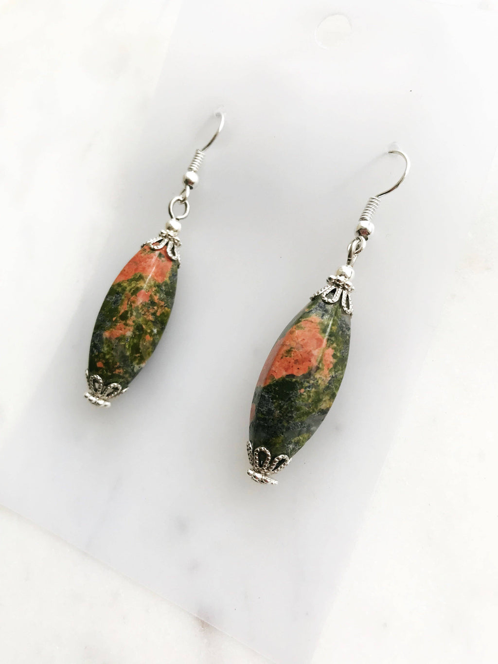 Tibetan Silver Unakite Crystal Earrings