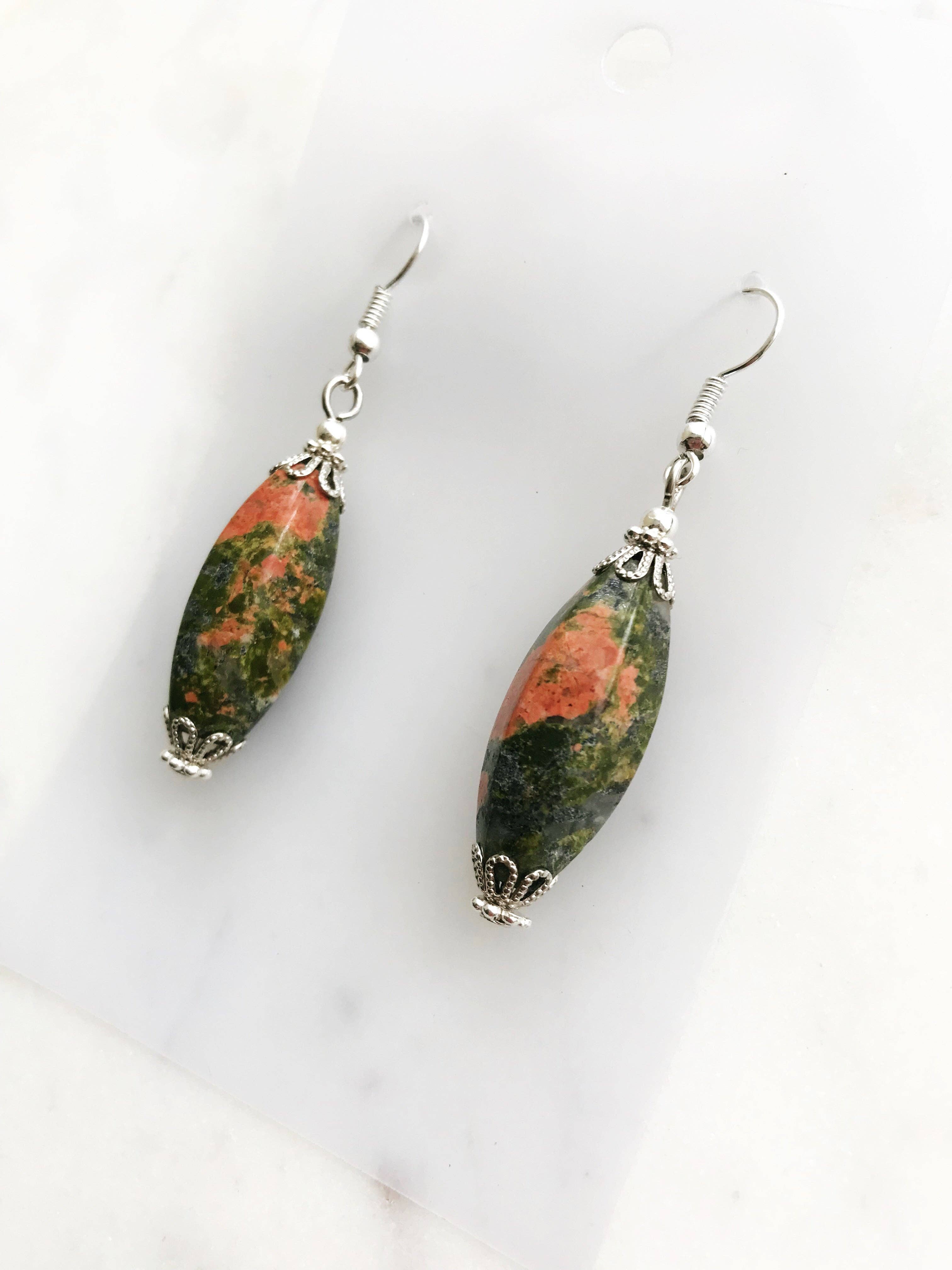 Tibetan Silver Unakite Crystal Earrings