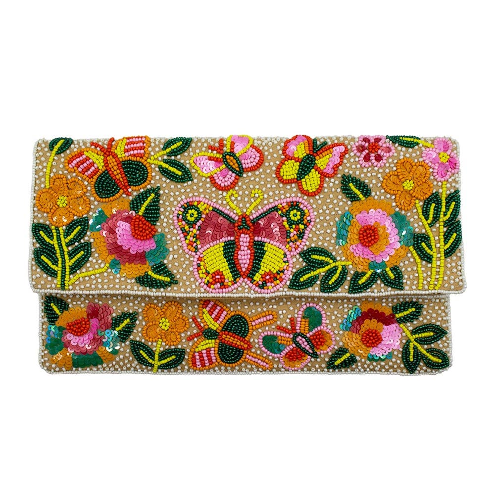 Spring Butterfly Beaded Clutch
