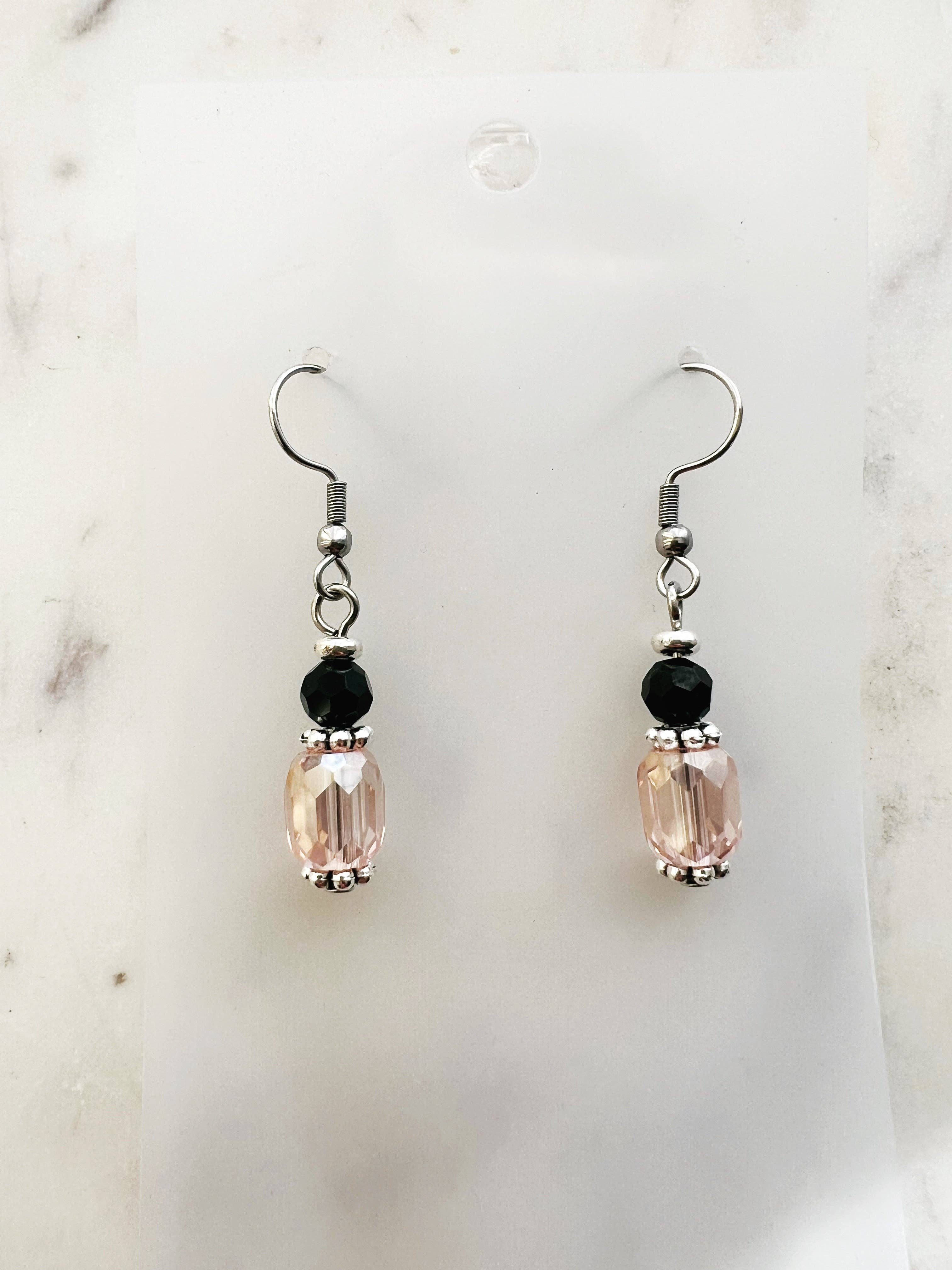 Blush Crystal & Midnight Black Glass Earrings