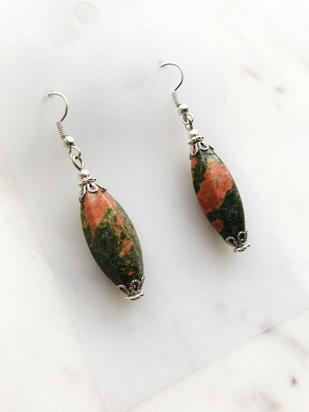 Tibetan Silver Unakite Crystal Earrings