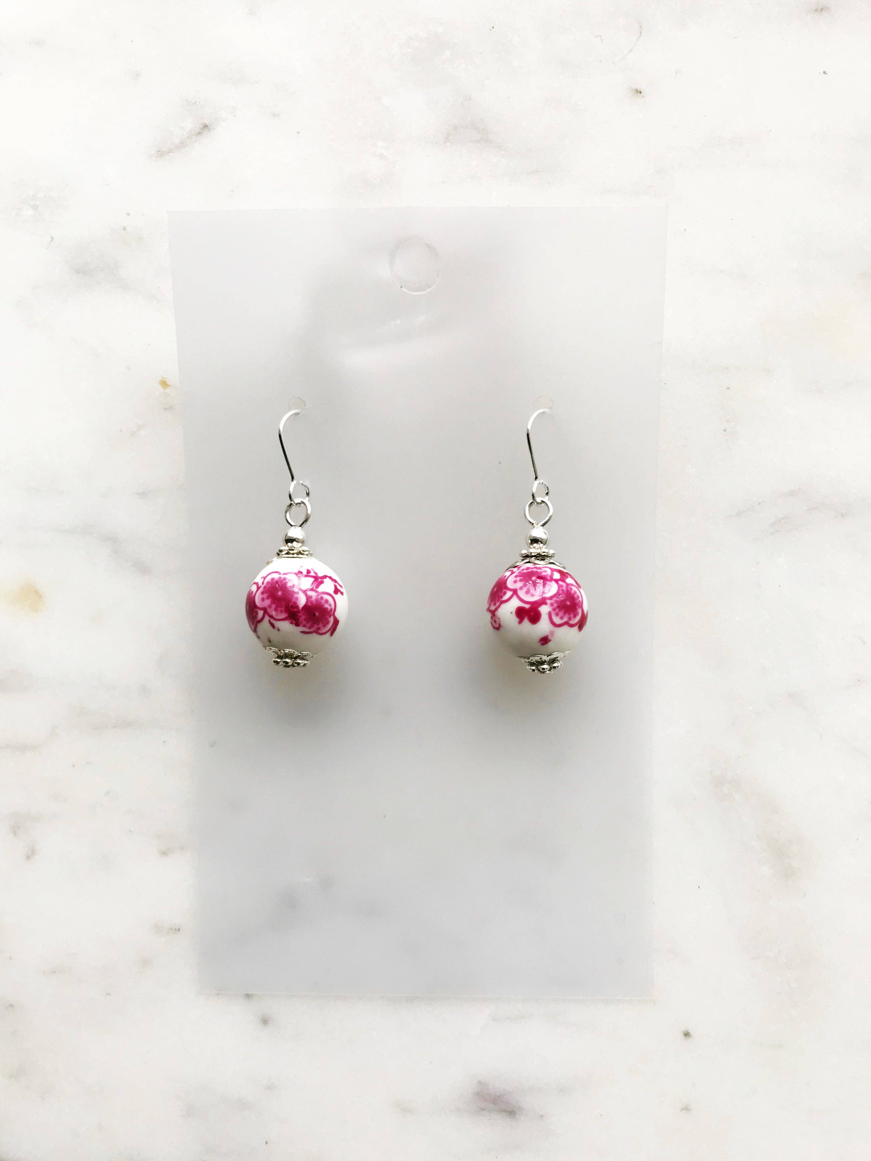 Vintage Pink Porcelain Beads Earrings