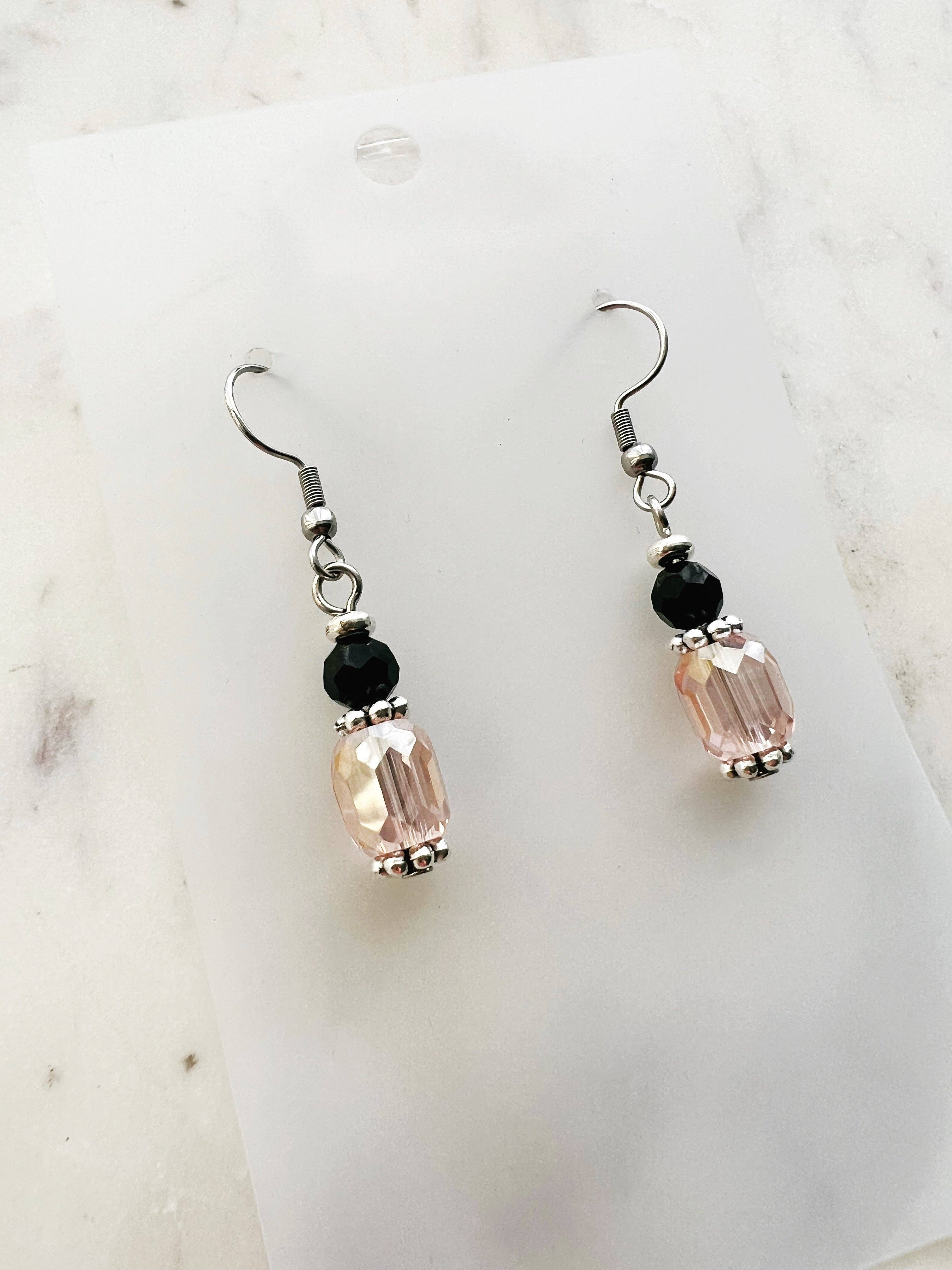 Blush Crystal & Midnight Black Glass Earrings